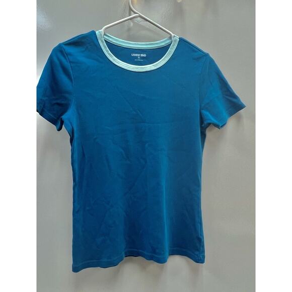 Lands' End XS X small Women's Cotton Crewneck T-Shirt Turquoise Blue Collar - Picture 1 of 7